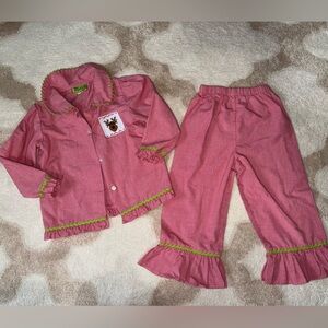 Red Checkered Stellybelly Christmas Pajamas with smocked reindeer patch